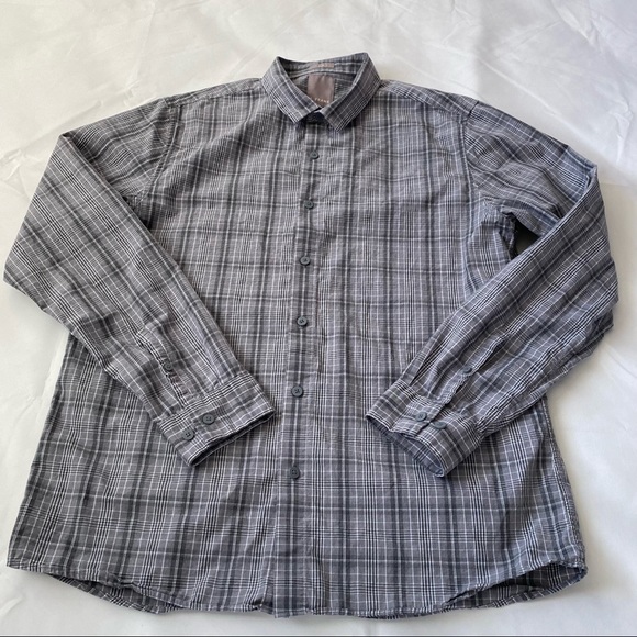 A Frame grey tattersall plaid shirt slim fit large button front l/s 100% Cotton - Picture 1 of 8